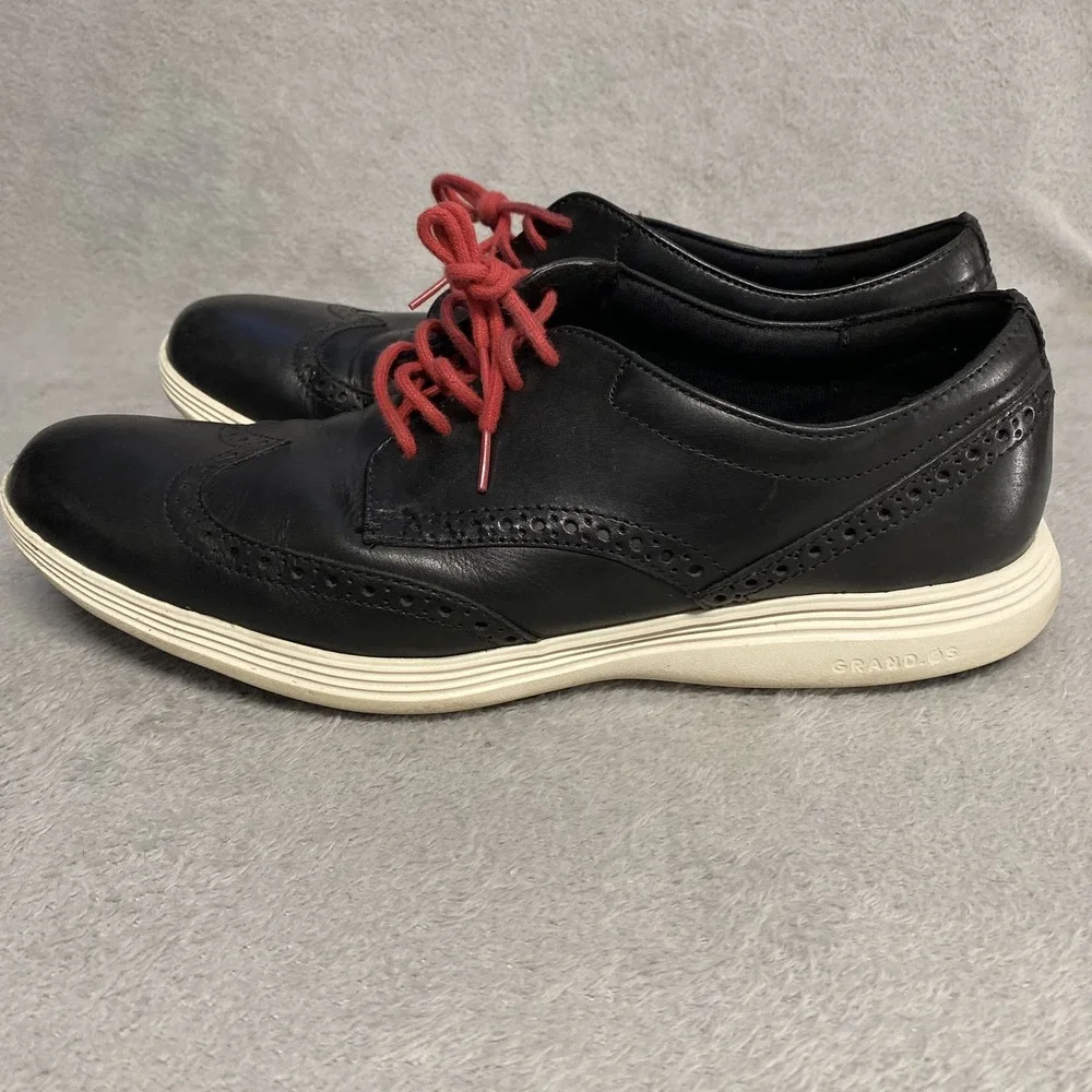 Cole Haan Shoes Mens 10.5 Black Leather Lace Up Grand OS Oxford Wingtip Comfort