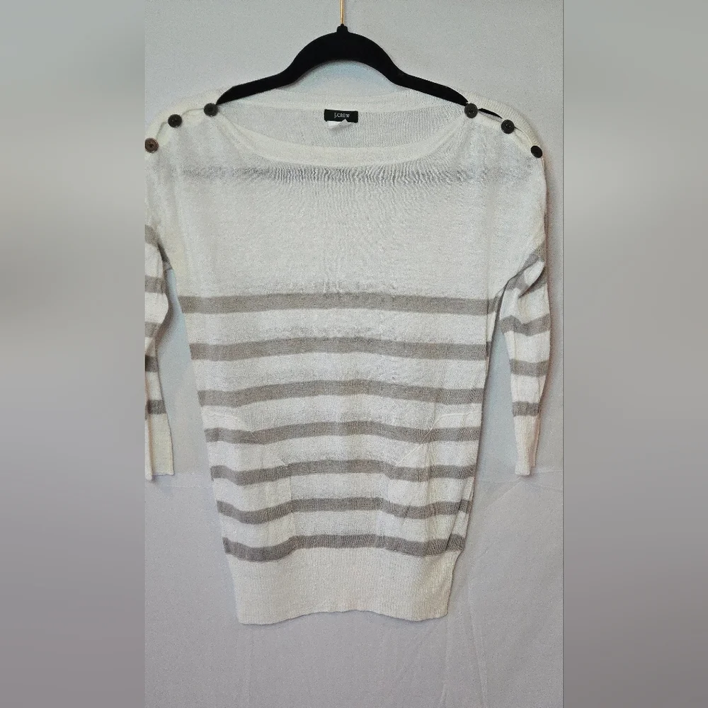 J. Crew Women's XS Linen White/Gray Striped Sweater