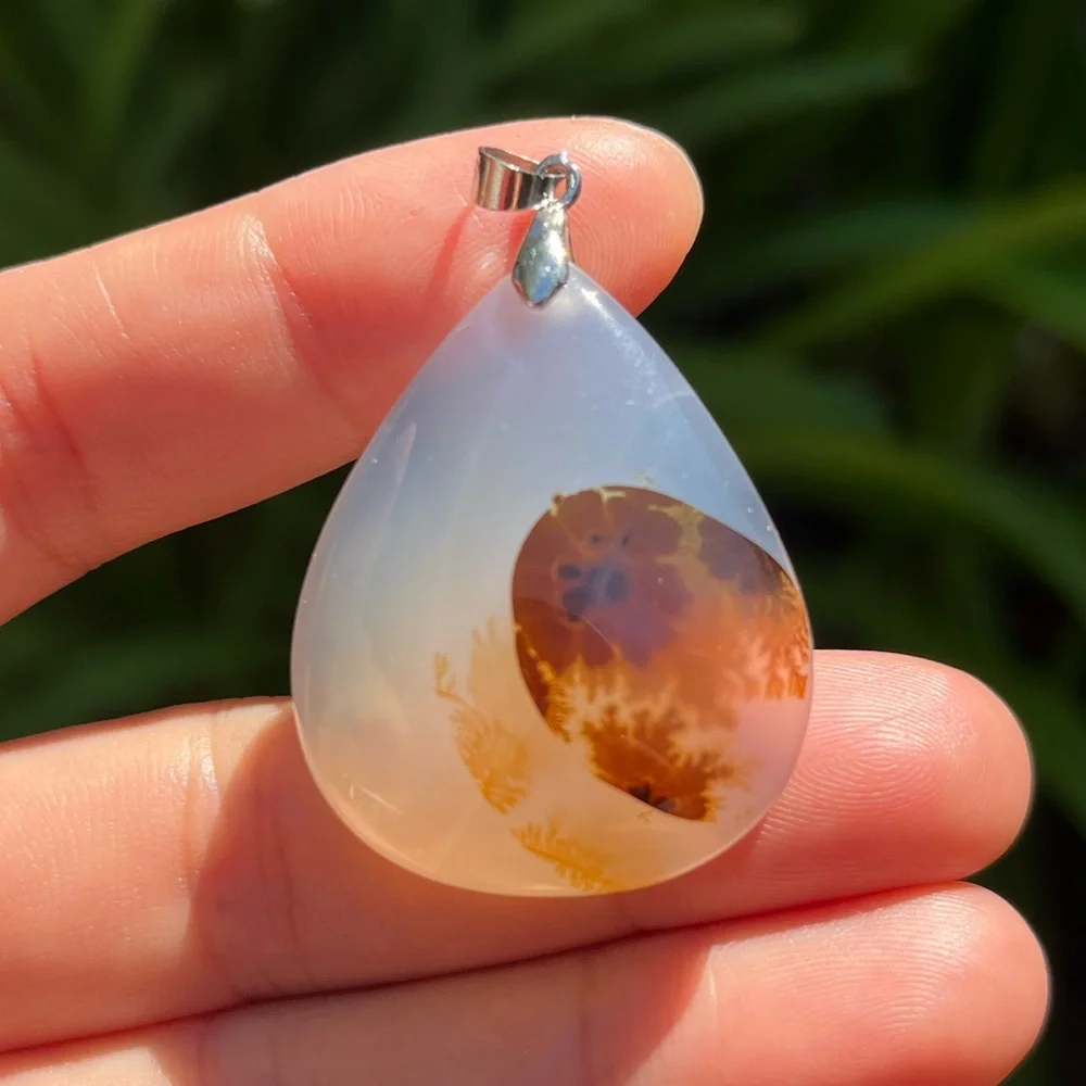 Sterling silver 925 stamped‎ dendritic scenery agate pendant 1265