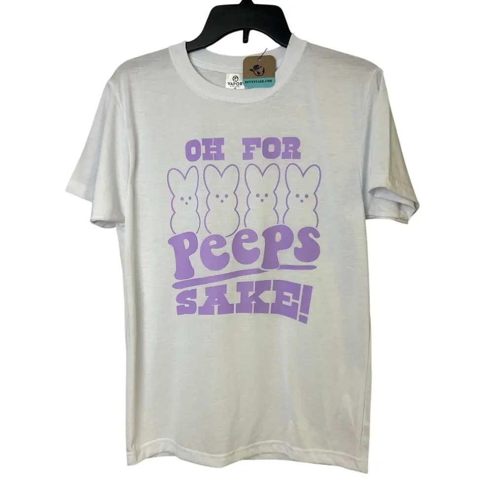 New Hand Printed Womens Small Easter Oh For Peeps Sake Bunny Candy Tee Shirt