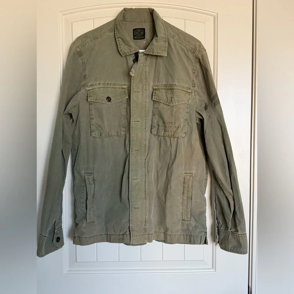 Lucky Brand & Co Type L-54C Jacket Olive Green American Flag Military