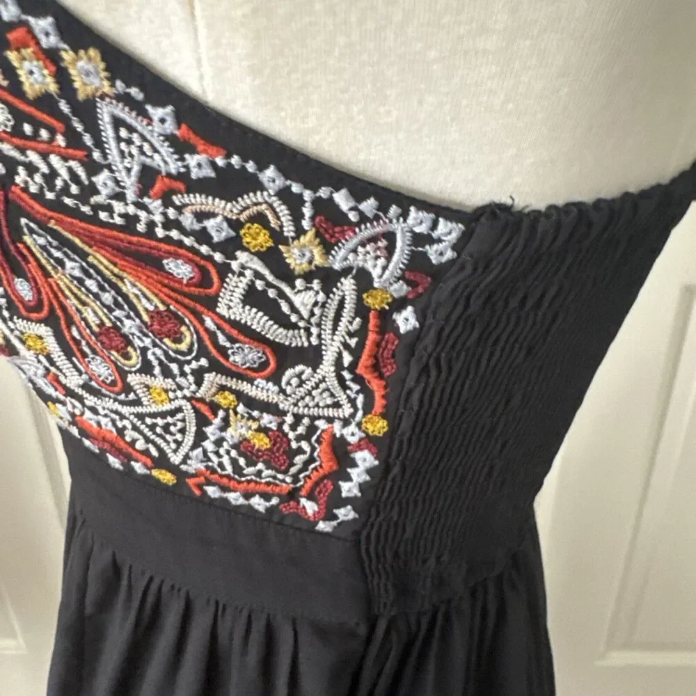 Abercrombie Fitch Womens Boho Embroidered Maxi Dress Medium Black Festival Style
