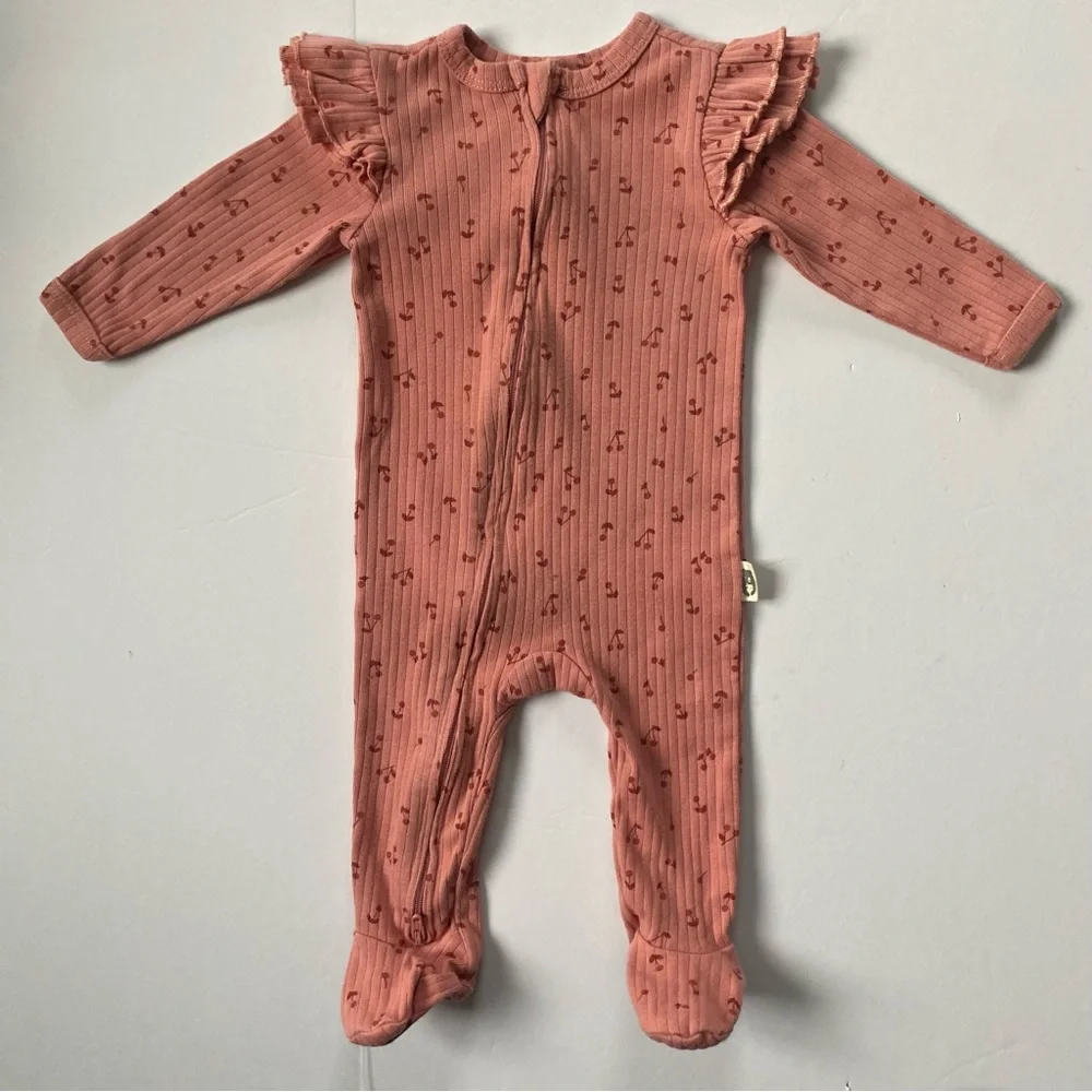 Rabbit + Bear One Piece 3 6 Months Romper Organic Cotton Rose Pink Baby Girls