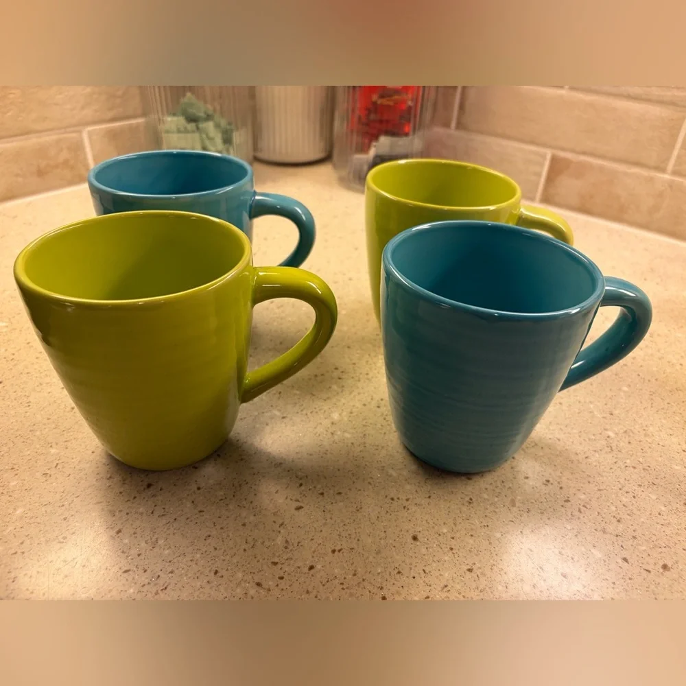 Pottery Barn Sausalito Ridge Teal and Lime Mugs
