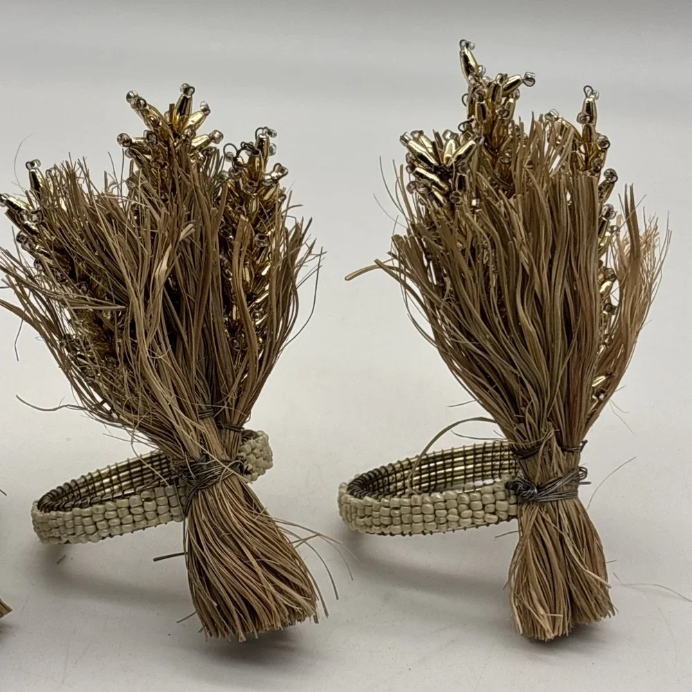 Cynthia Rowley Wheat Napkin Rings SET OF 4 Thanksgiving Harvest Fall Autumn