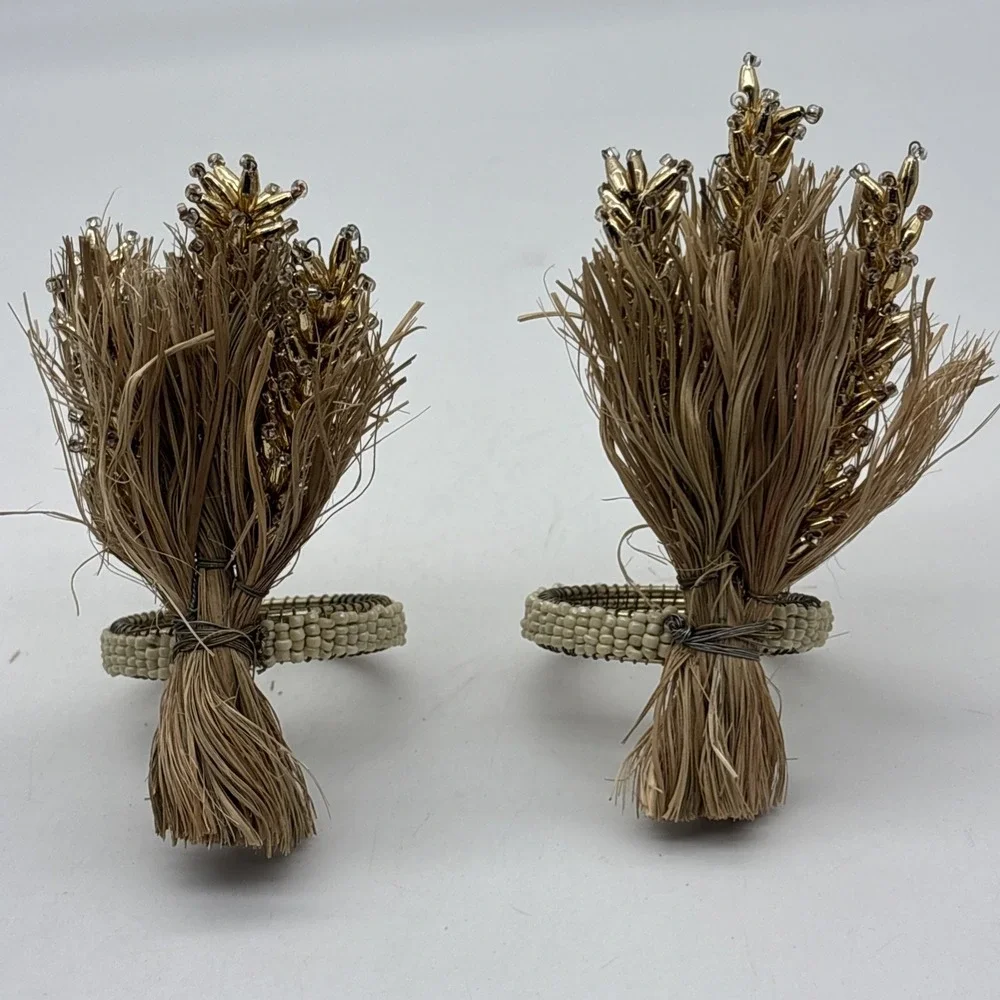 Cynthia Rowley Wheat Napkin Rings SET OF 4 Thanksgiving Harvest Fall Autumn