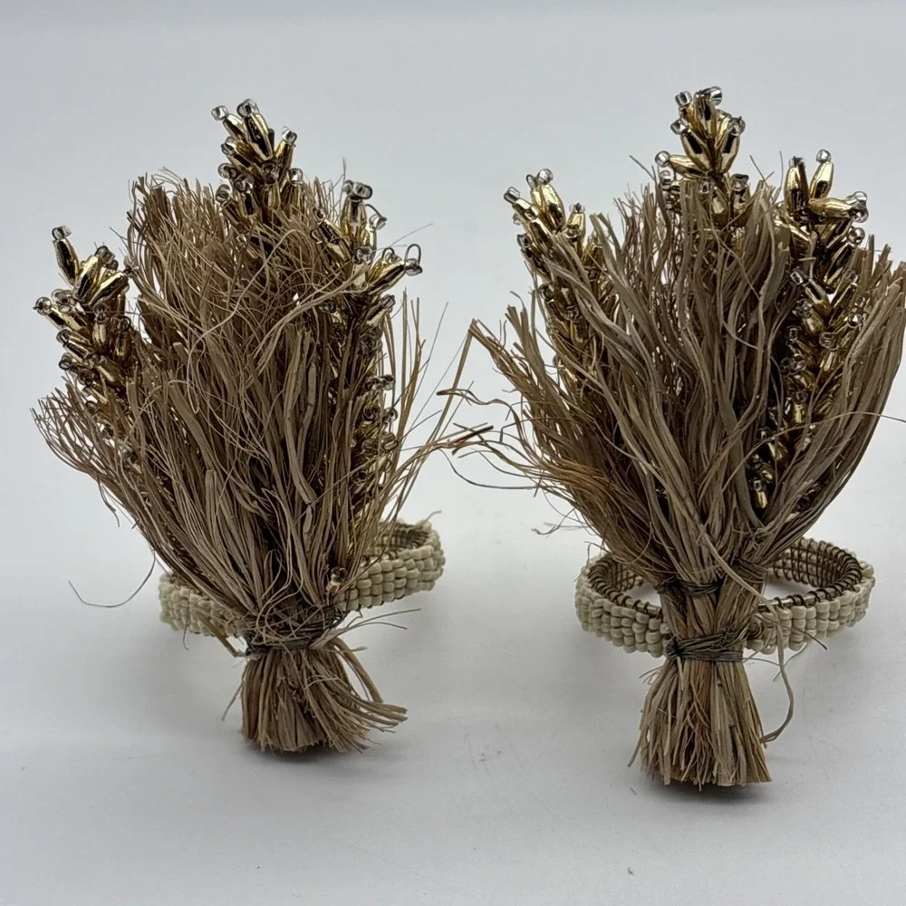 Cynthia Rowley Wheat Napkin Rings SET OF 4 Thanksgiving Harvest Fall Autumn