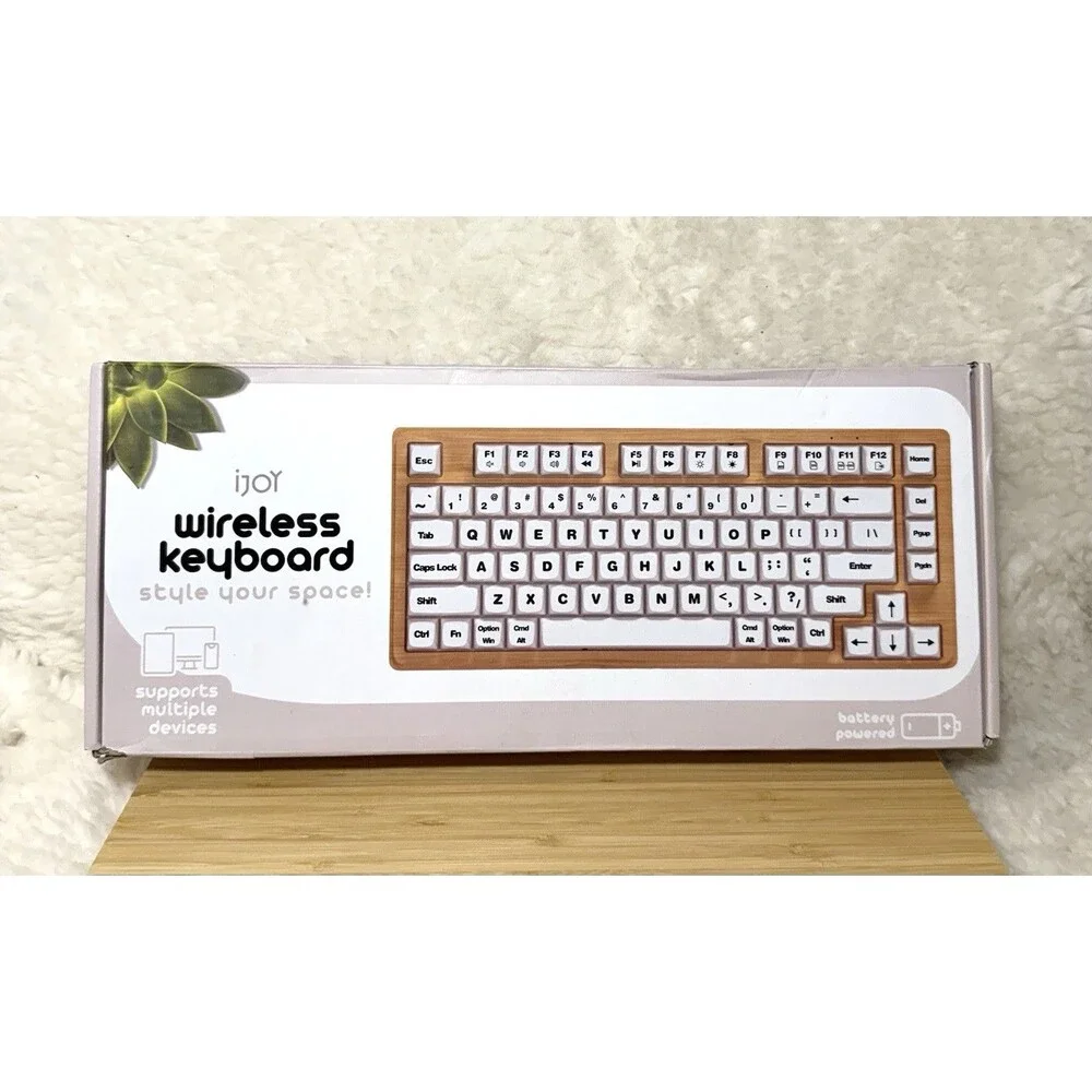 iJoy Wireless Wooden Keyboard Bluetooth Slim Rechargeable Natural Wood NEW