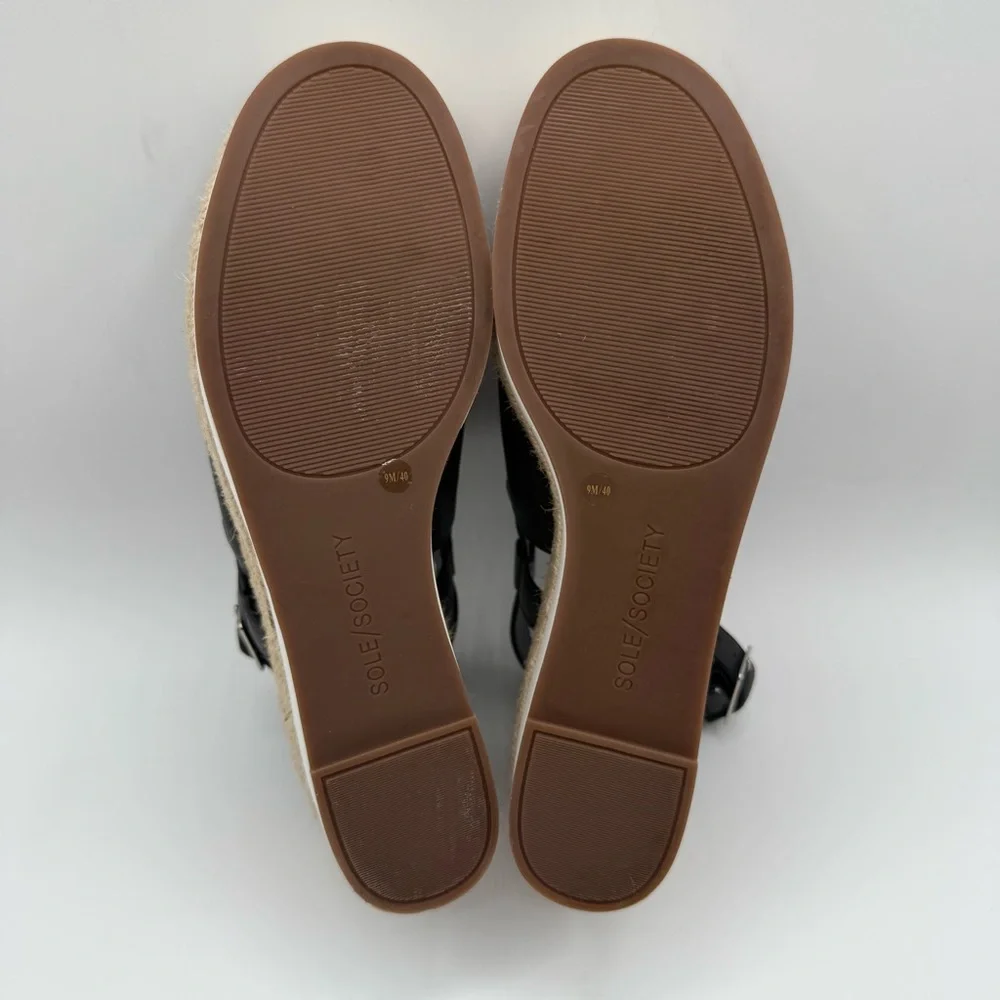 Sole Society Ayelani Boho Black Espadrille Wedge Open Toe Sandals SZ 9M
