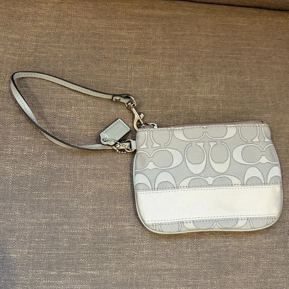 Coach Gray and Silver Classic Monogram Credit Card ID Wristlet Wallet