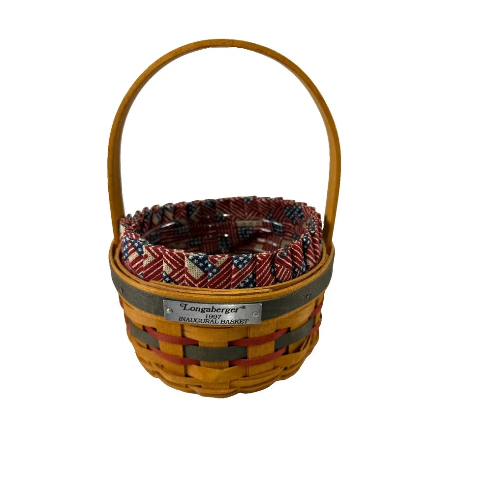 Vintage 1997 Longaberger Inaugural Basket w/Flag Liner, Protector & Tie-On