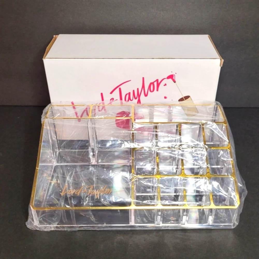 Lord & Taylor Vanity Make Up Caddy NIB Clear & Gold Ltd Editio