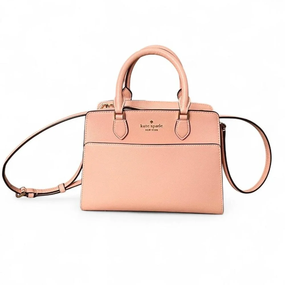 Kate Spade Blush Pink Saffiano Leather Satchel Crossbody Bag Gold Hardware Purse