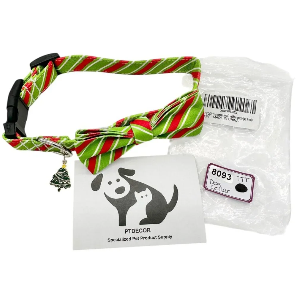 Holiday Dog Bow Tie Collar Christmas Tree Charm Small Adjustable Red Green NEW