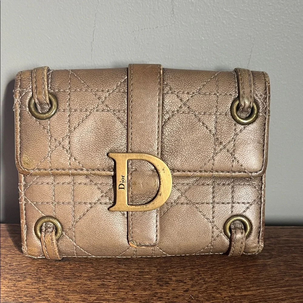Christian Dior Tan Quilted Leather Wallet