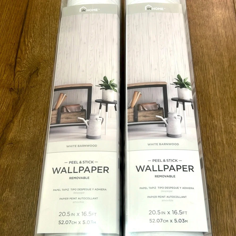 Peel and Stick White Barnwood Removable Wallpaper 20.5in x 16.5ft Lot of 2 Rolls