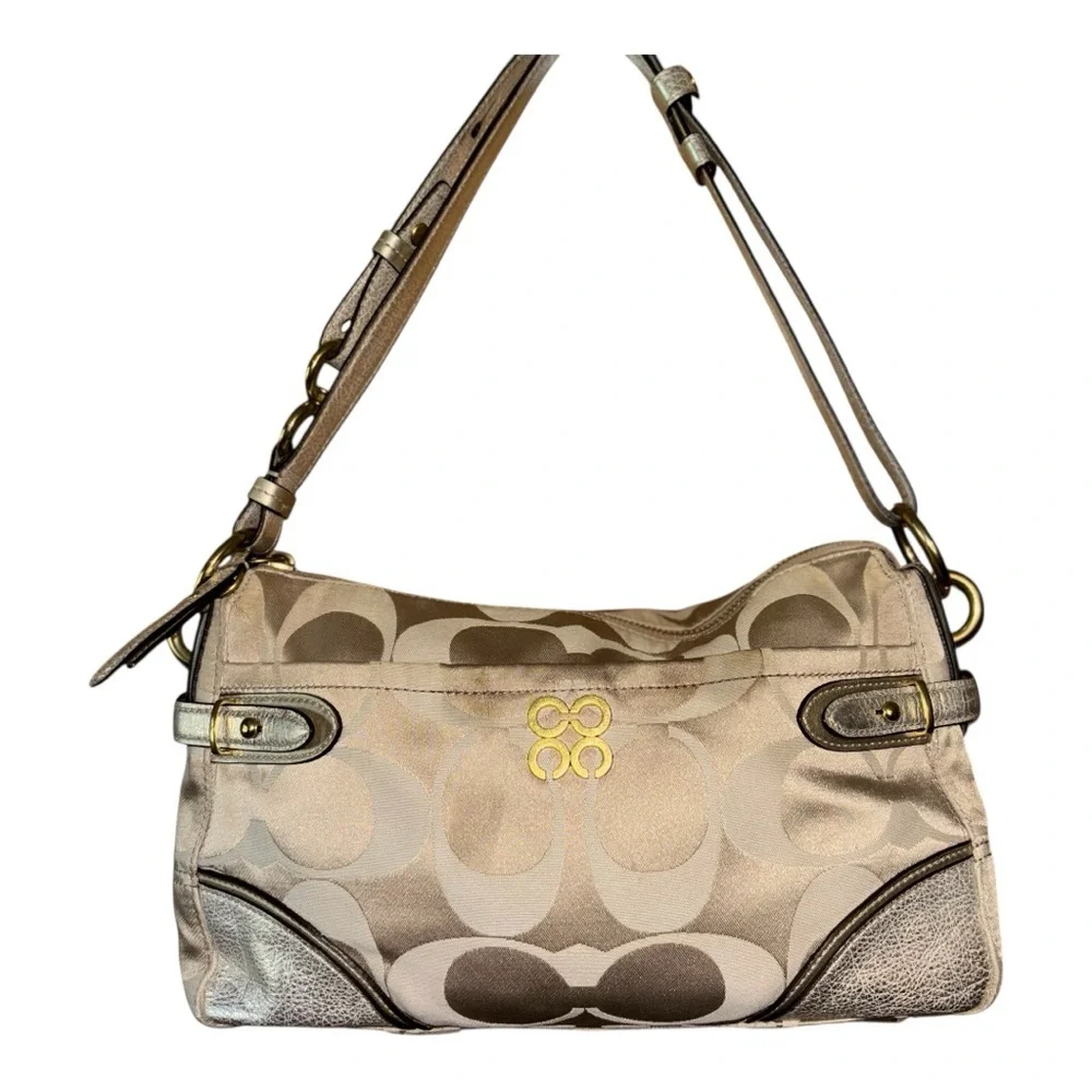Coach Tan and Gold Shoulder Bag