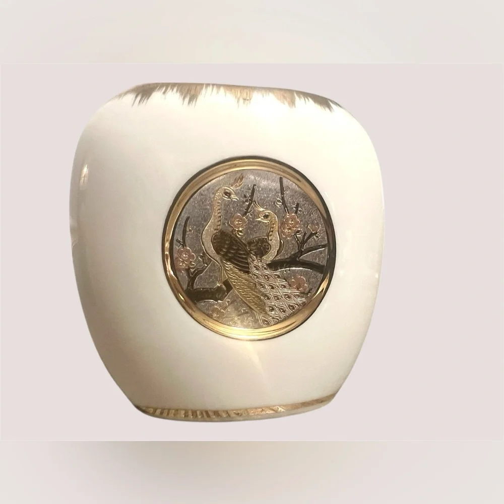 Japanese Chokin Art Vase – Peacocks & Cherry Blossoms