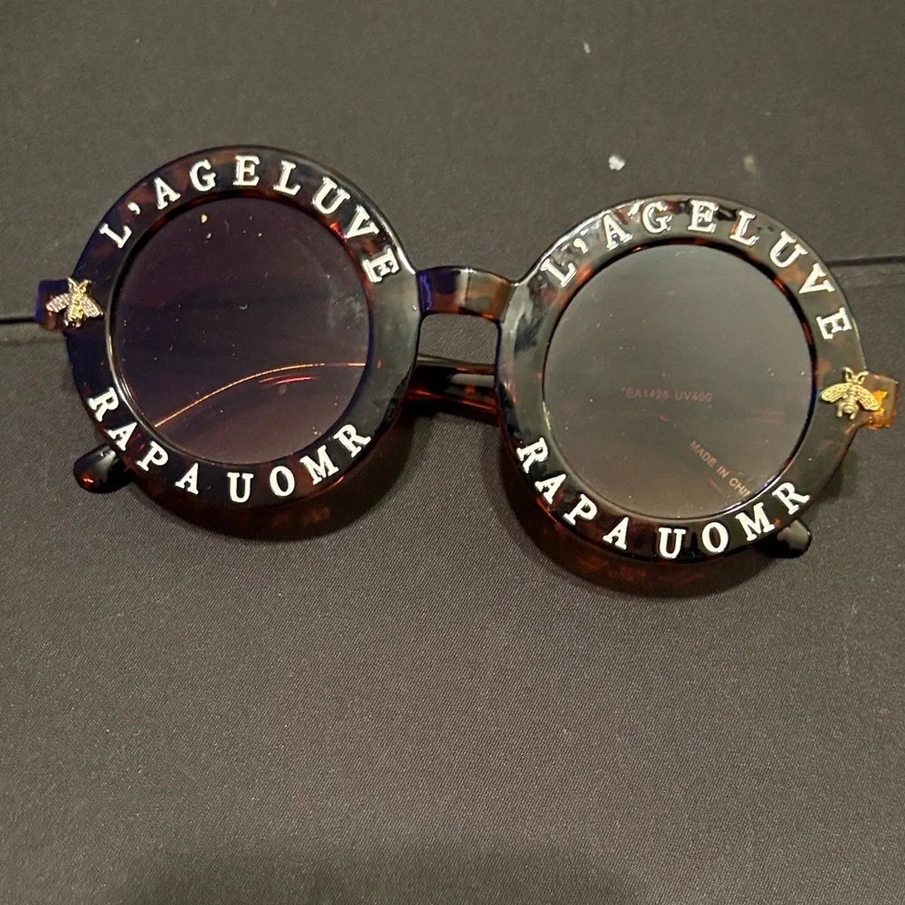 L'AGELUVE Fashion Inspired Round Sunglasses with Gold Bee
