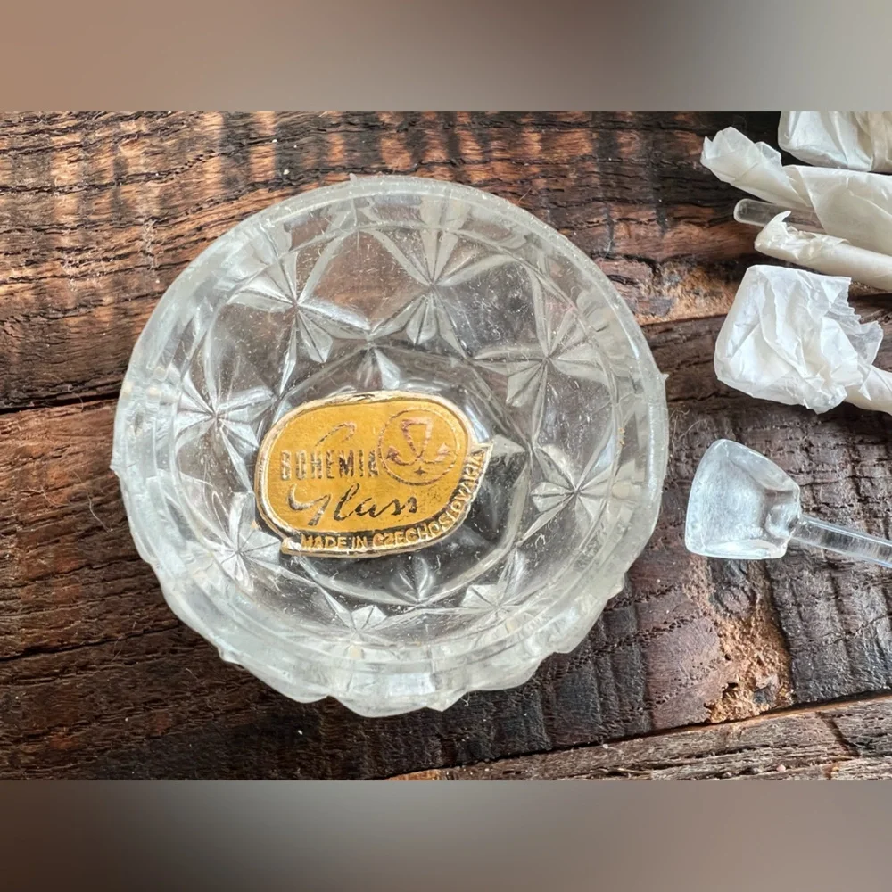 Vintage Bohemia Glass Salt Cellars Set Of 6