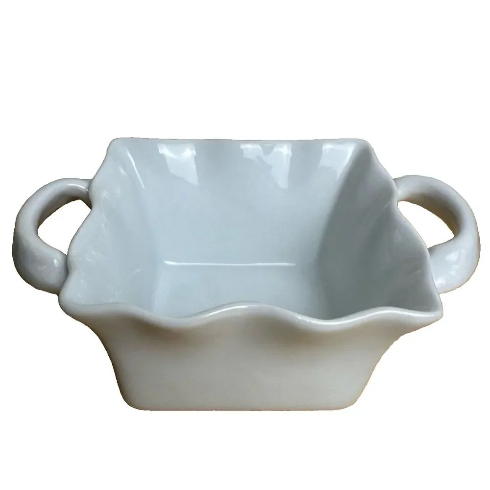 BIA Cordon Bleu Small Square Baking Dish White Scalloped Edge Oven to Table