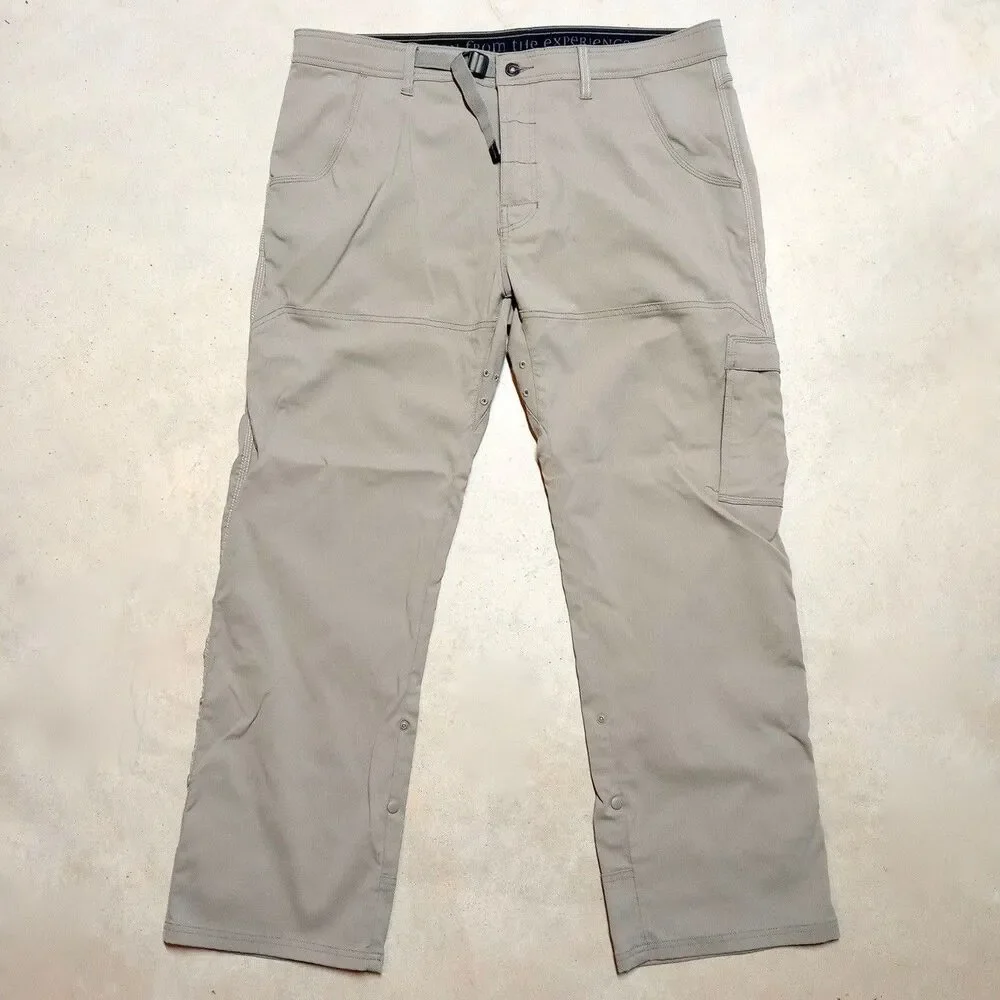 Prana Zion Hiking Pants Mens 38x30 Stretch Belted Vent Roll Up Snap Leg Cargo
