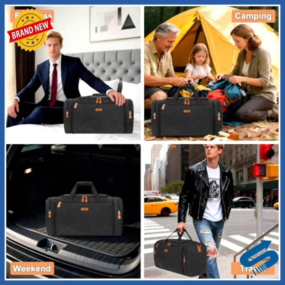 Expandable Canvas Travel Duffle Bag with Toiletry Bag Water-Resistant Carry On