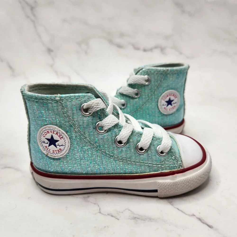 Converse Chuck Taylor All Star Sparkle Sneakers Teal High Tops Shoes Girls 5