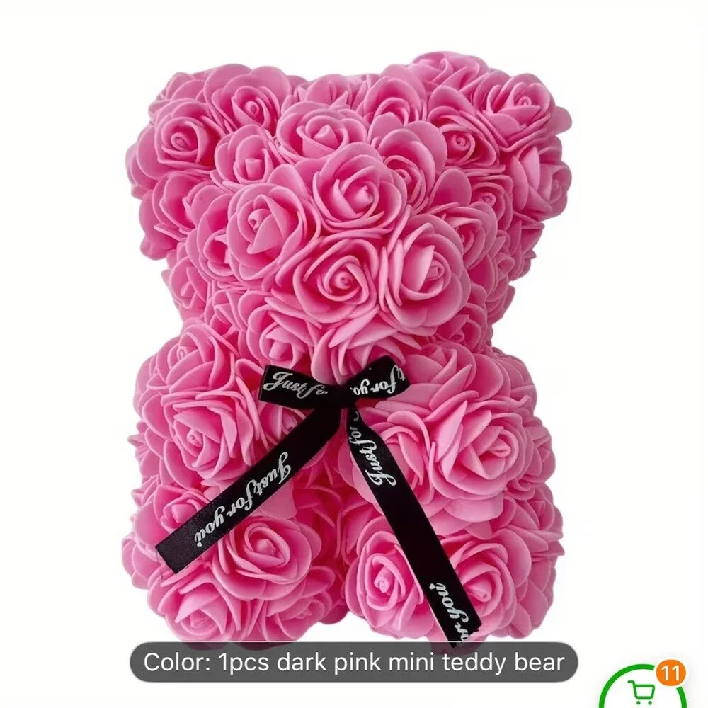 Pink Rose Teddy Bear Artificial Floral Foam Bear w/ 