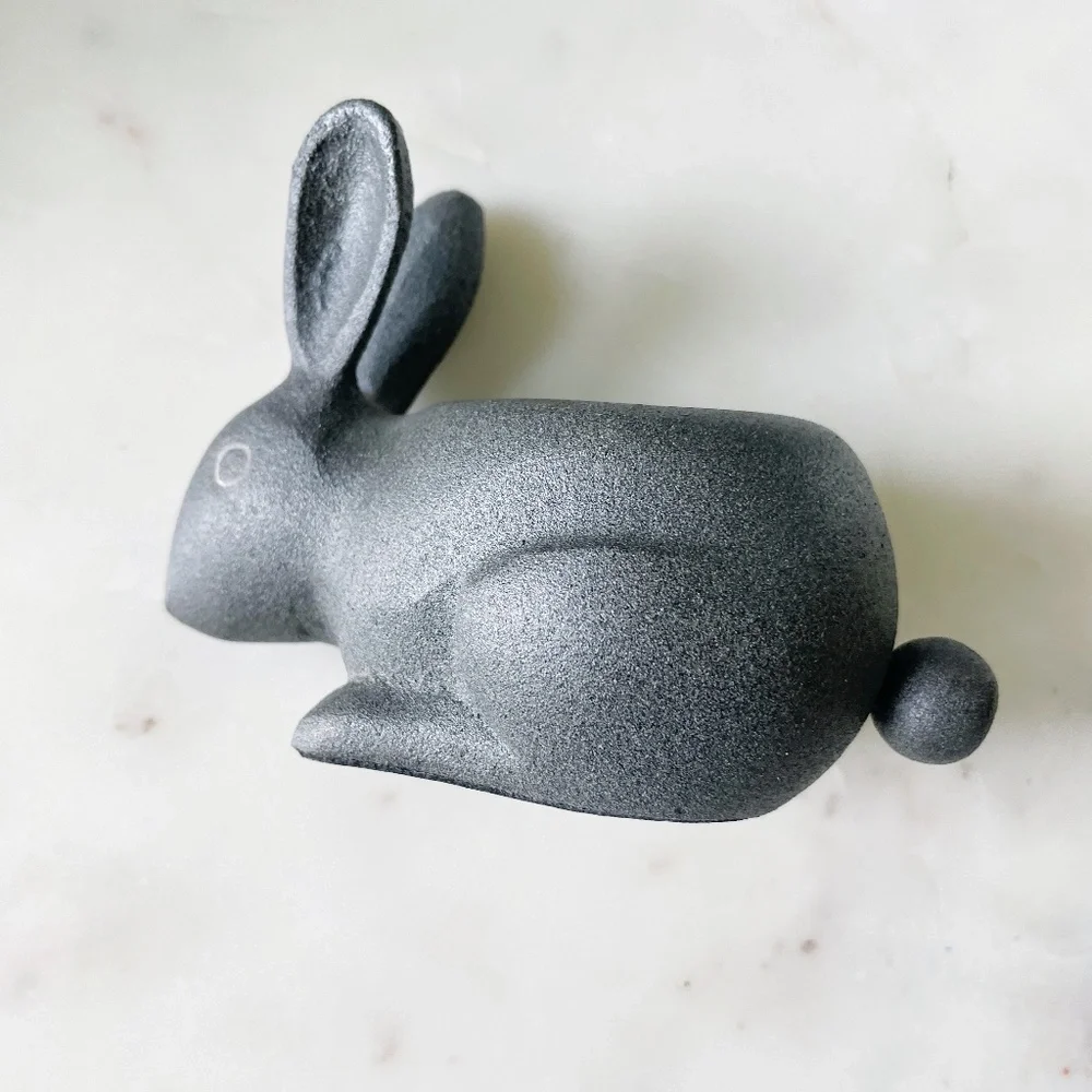 Crate & Barrel Gray Stone Bunny Rabbit Tea Light Candle Holder