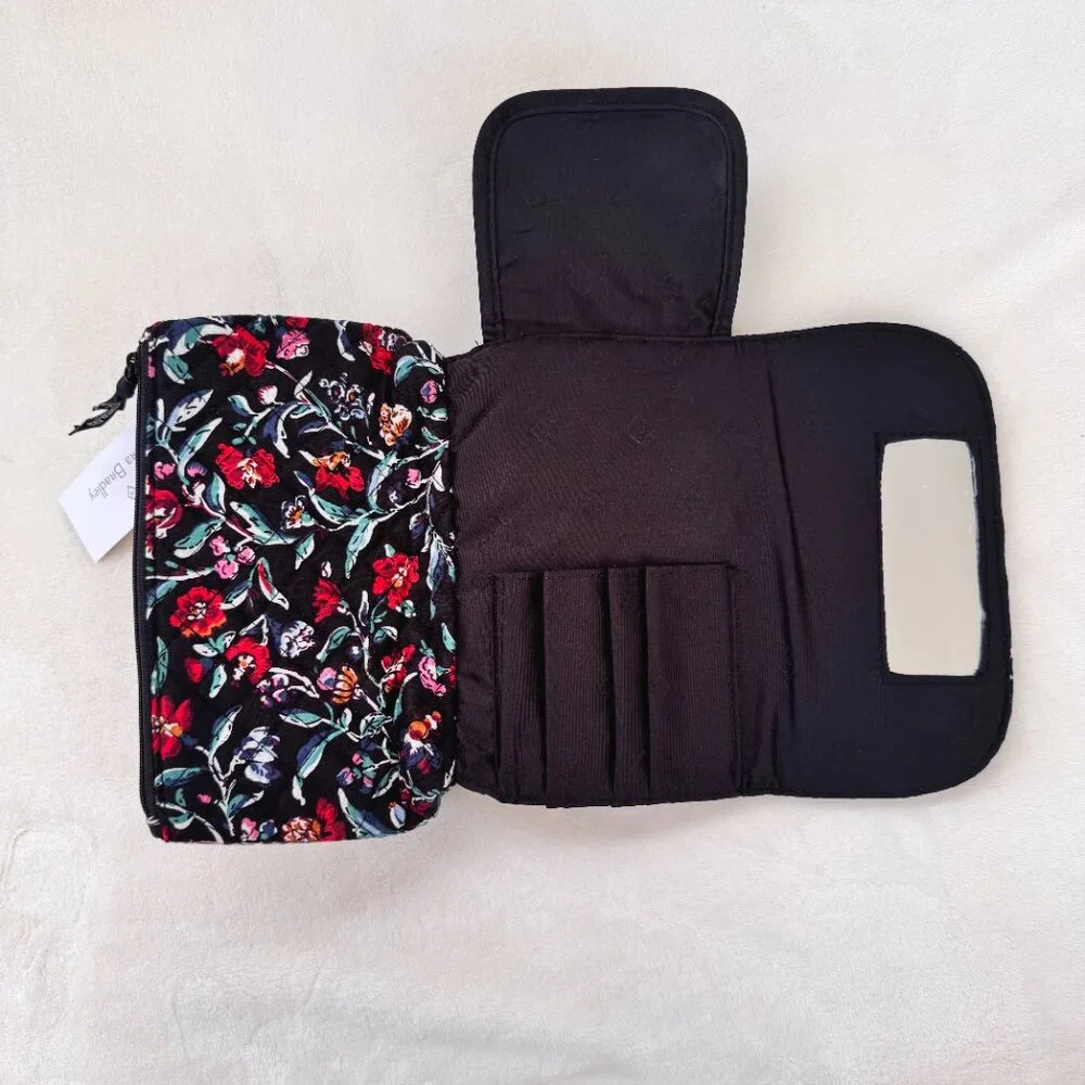 Vera Bradley Brush & Cosmetic Case in Perennials Noir
