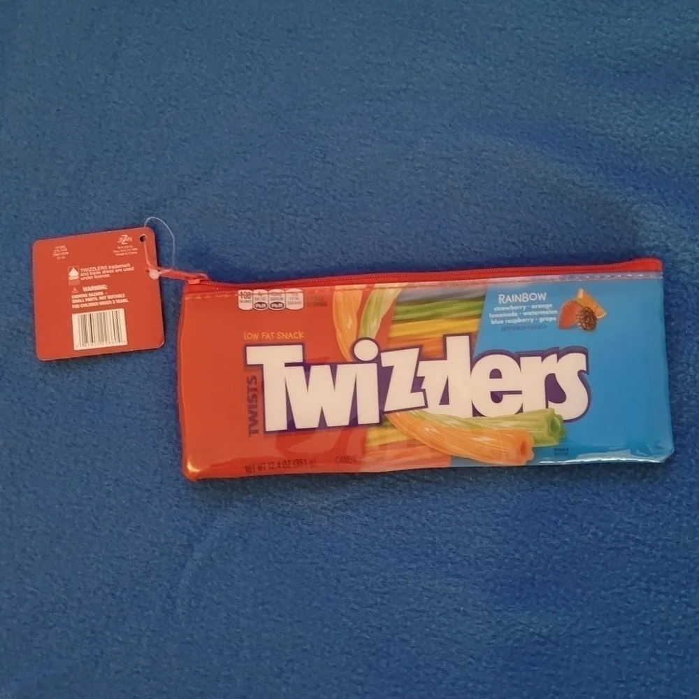 Twizzlers Licorice Plastic Vinyl Zipper Rectangle Pencil Case Makeup Bag NWT