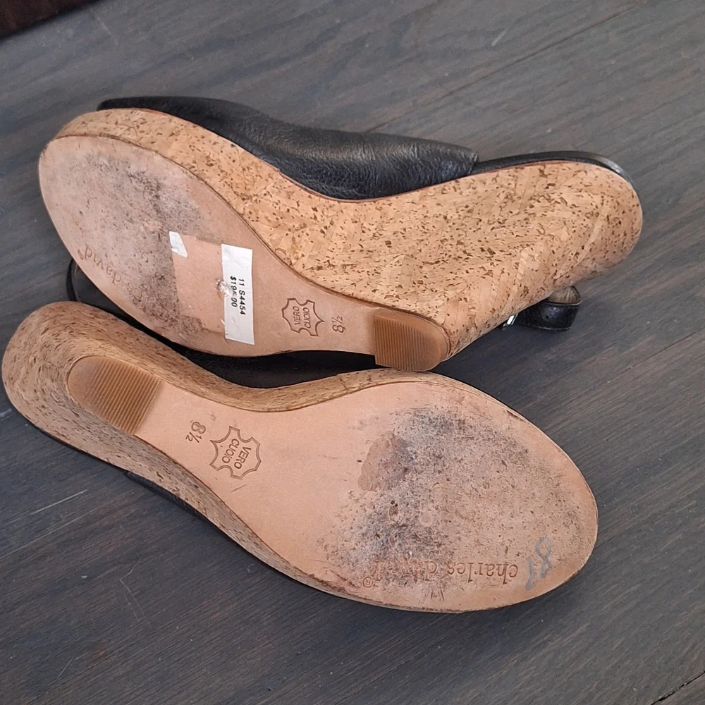 Charles By Charles David Black and Tan Wedge Shoes 8.5