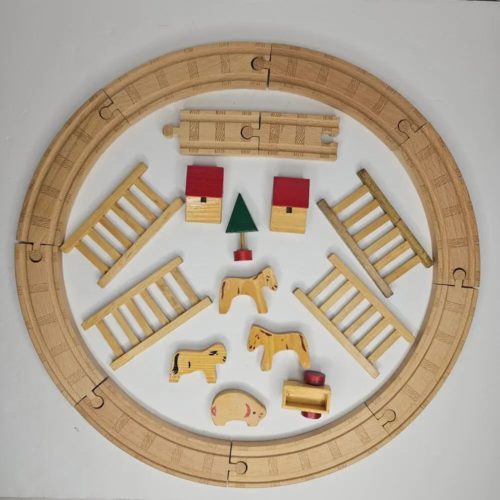 21 Piece Wooden Train Accessories Rails Circus Farm 1960's Vintage Hobby Gift