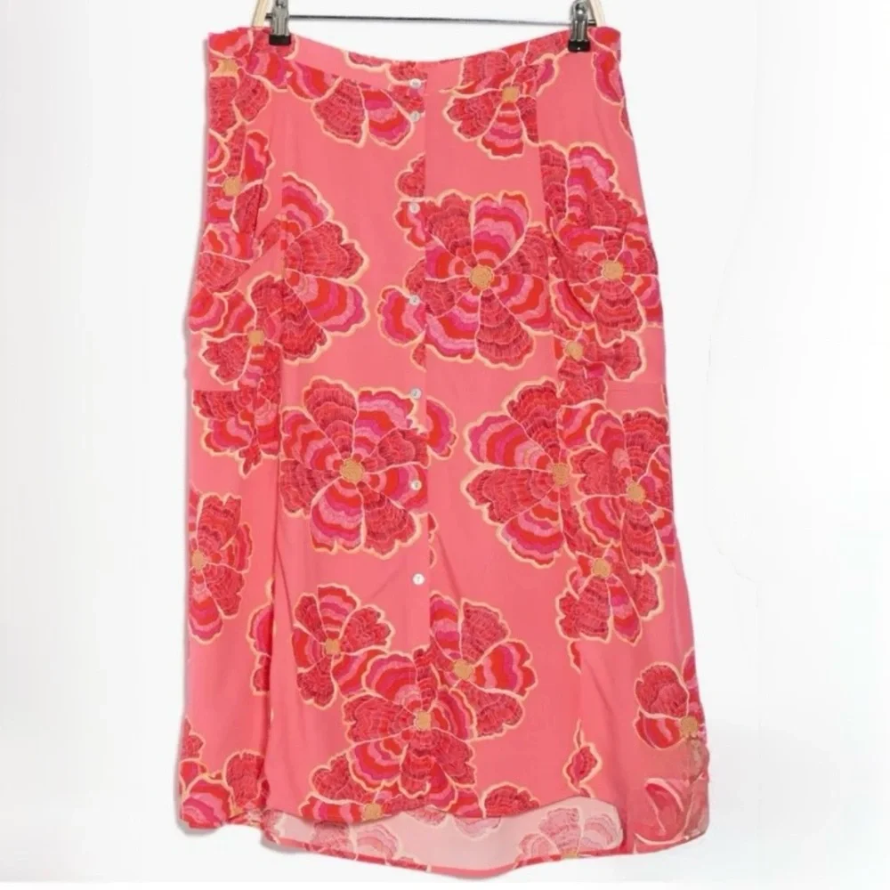 DR2 by Daniel Rainn Dandelion Maxi Skirt Pink Red Flowers Buttons Elastic 2XPlus