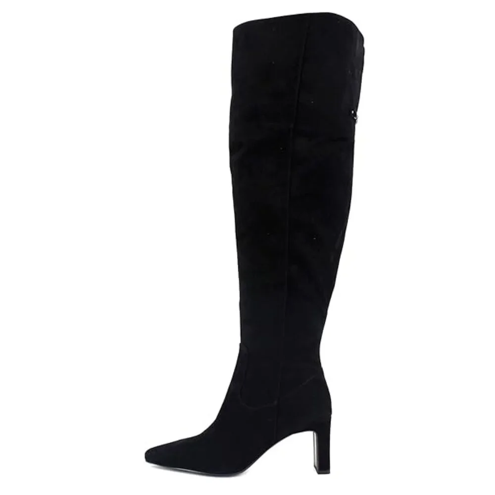 8.5 Wide Calf Black Suede Leather Tall Boot Over The Knee Zip Block Heel Shea