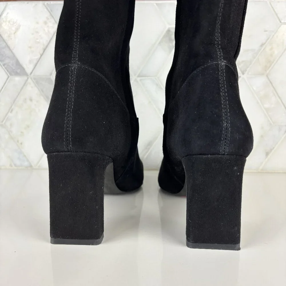 8.5 Wide Calf Black Suede Leather Tall Boot Over The Knee Zip Block Heel Shea