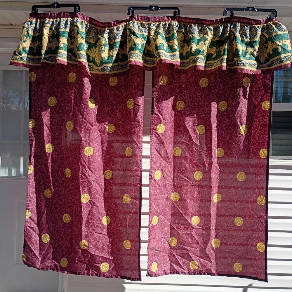Vintage Springs Shower Curtain Maroon Gold Medallion 90s Art Deco Made in USA