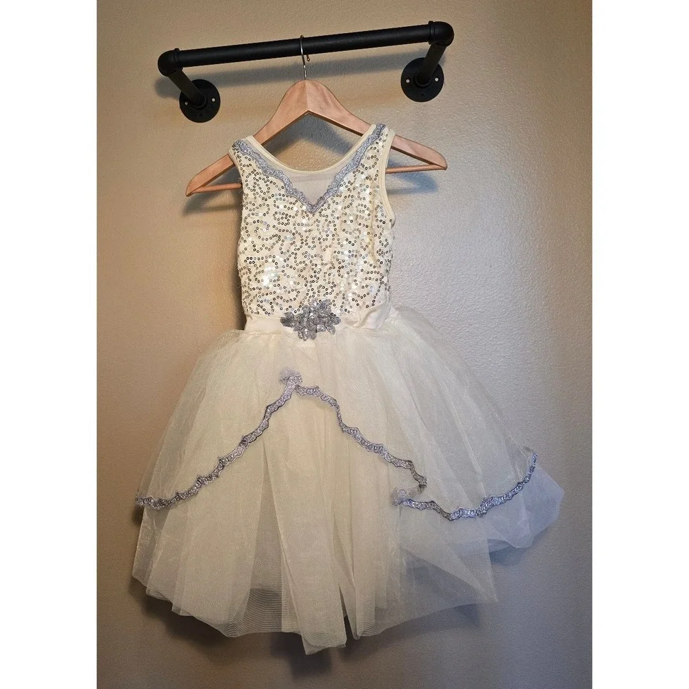 Weissman white and silver Sequined dance costume child size medium