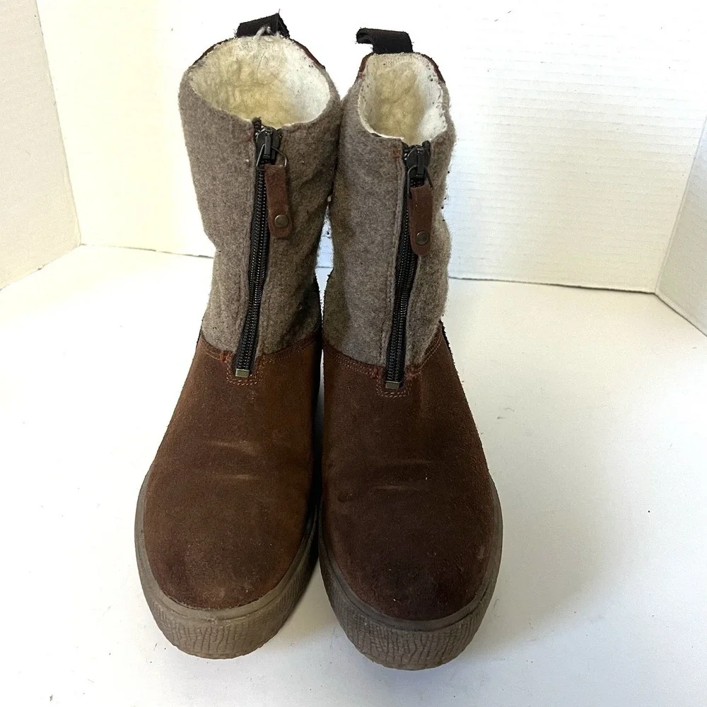 BOS & CO 100% Wool Ignite Waterproof Winter Boots Sz 37 US 6 Platform Brown