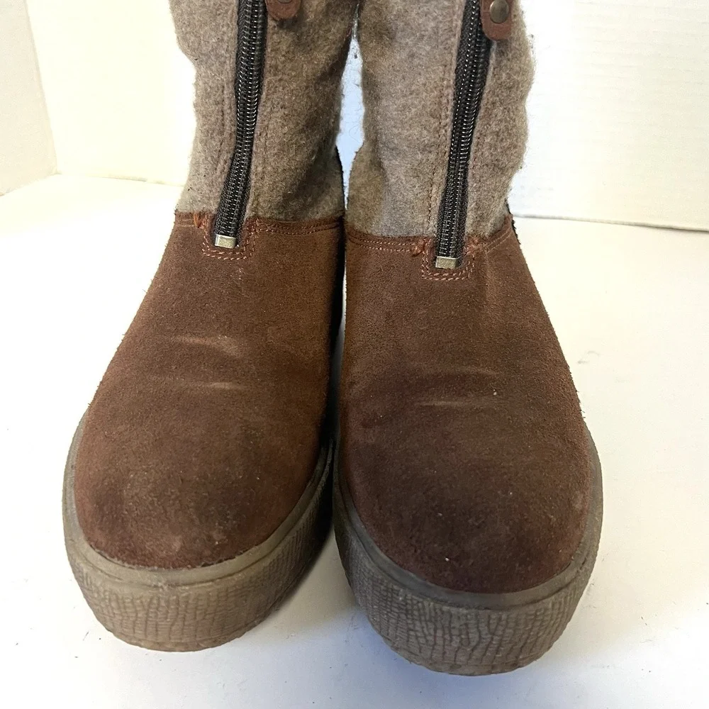 BOS & CO 100% Wool Ignite Waterproof Winter Boots Sz 37 US 6 Platform Brown