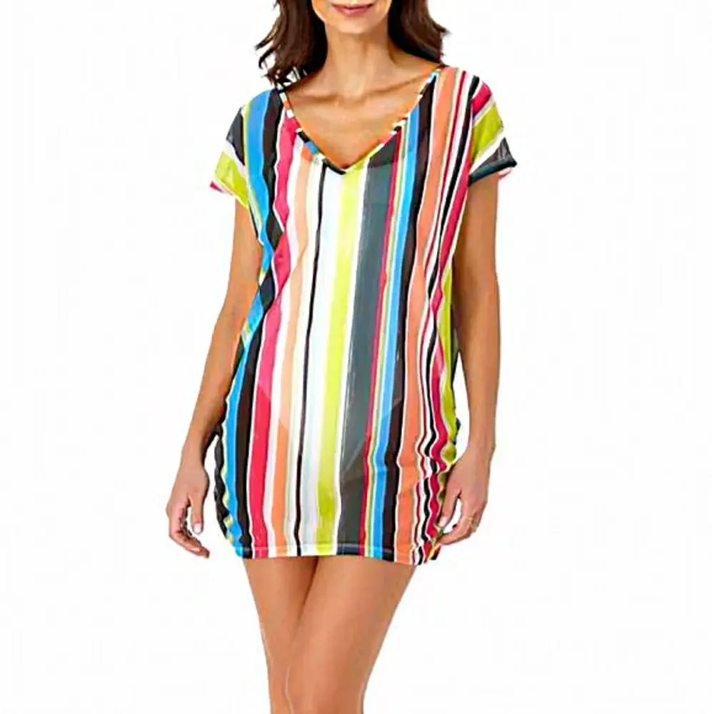 Anne Cole Mesh Tunic Swim Cover-Up‎ Multicolor Stripe XS/S