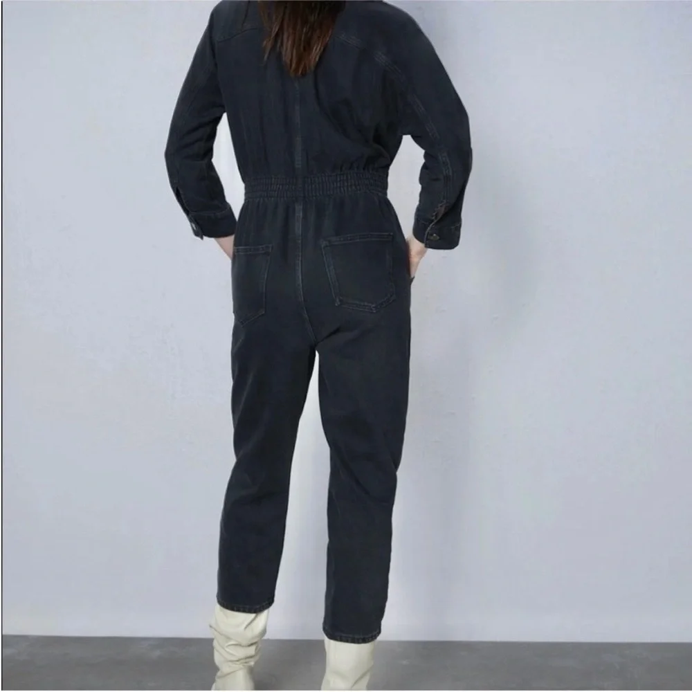 Zara never worn off black/gray jean denim jumpsuit