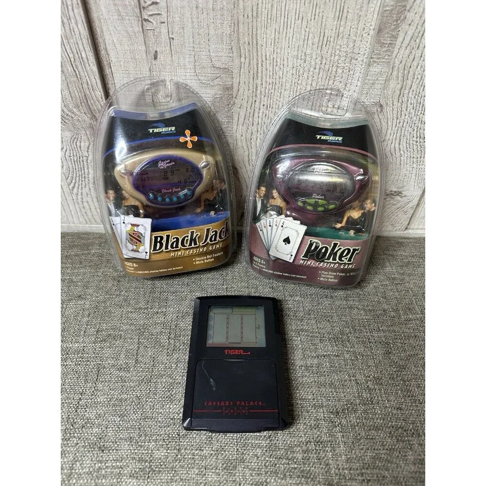 Tiger Handheld Electronic Game BlackJack Poker Slots Mini Casino Games Lot of 3