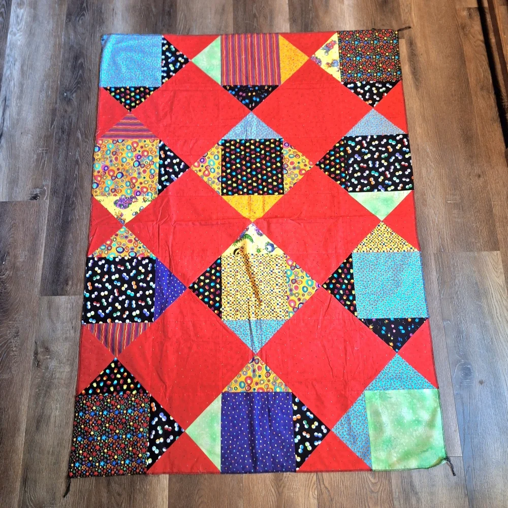 Whimsical Dragon Characters Patchwork Quilt Top, Handmade, NWOT