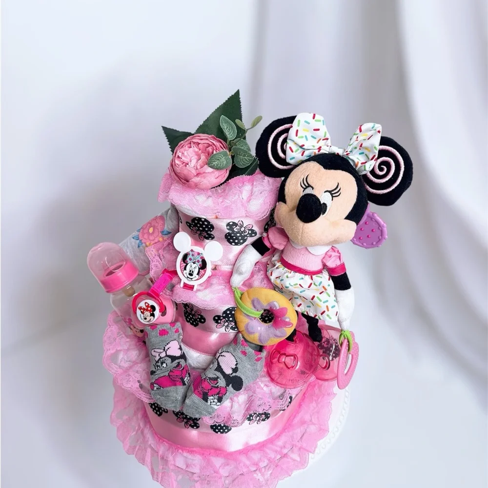 Minnie Mouse Themed Diaper Cake, Baby Shower Gift