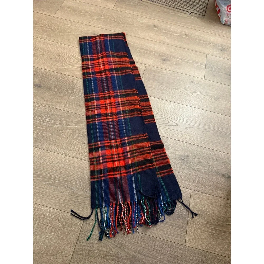 Topman blue and orange plaid scarf