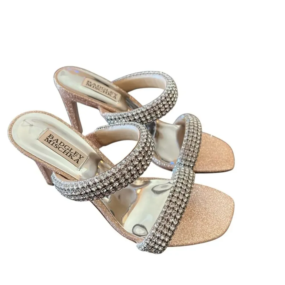 Badgley Mischka Sade Jeweled Double-Band Stiletto Heels Blush Gold NEW Size 7.5