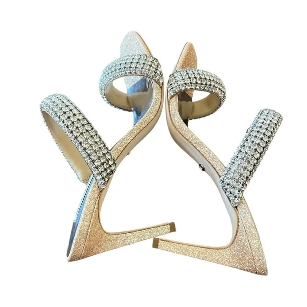 Badgley Mischka Sade Jeweled Double-Band Stiletto Heels Blush Gold NEW Size 7.5