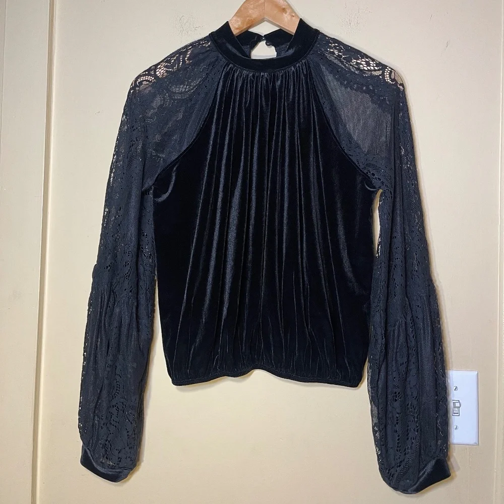 Free People Black Velvet Lace Top